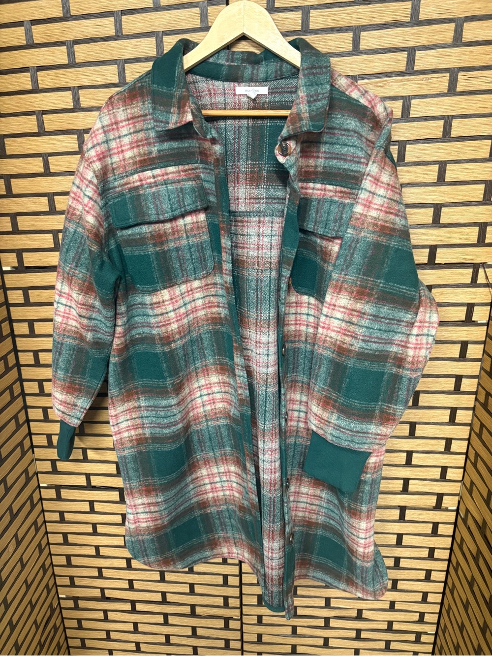 Maurices red and green plaid longline Shacket size 0X
